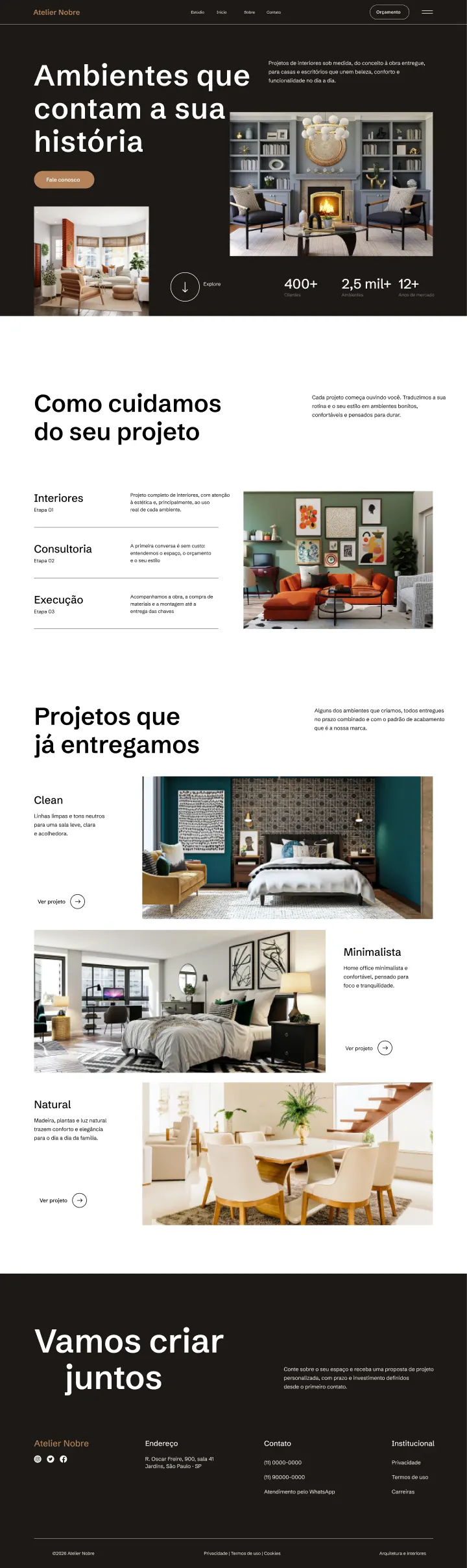 Exemplo de página: Arquitetura e Interiores